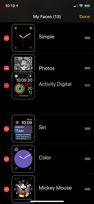 iPhone Organize Watch Faces